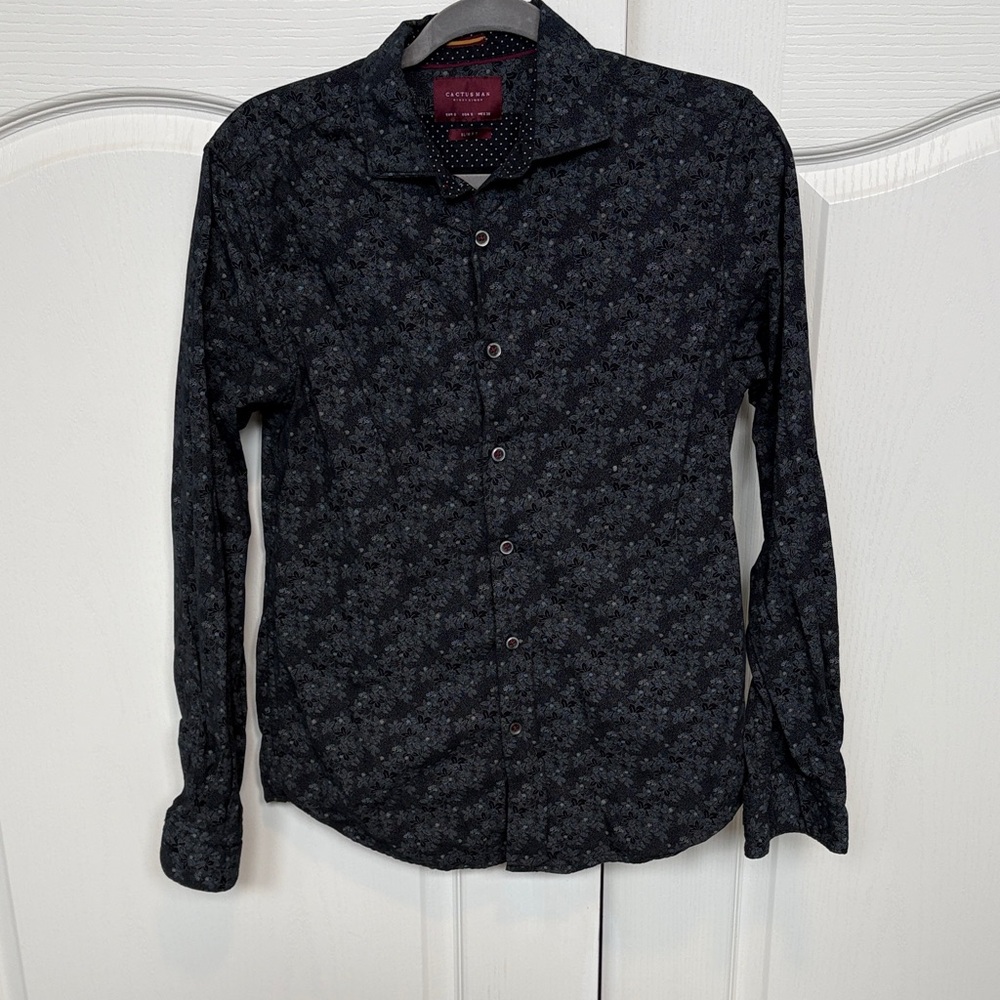 Cactus Man Black Micro Floral Button-Down Shirt